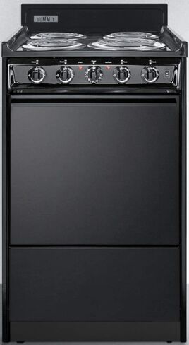Summit TEM110C 20"" Freestanding Electric Range with 4 Coil Elements 2.46 cu. ft. Oven Capacity Chrome Drip Pans Storage Drawer Indicator Lights in Black in Saudi Arabia