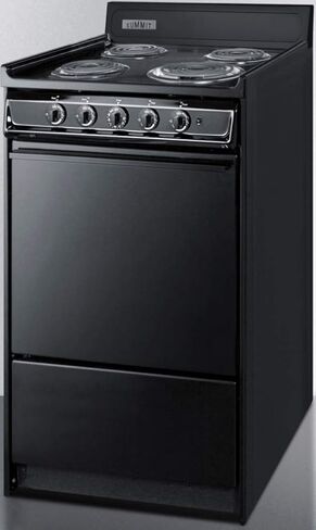 Summit TEM110C 20"" Freestanding Electric Range with 4 Coil Elements 2.46 cu. ft. Oven Capacity Chrome Drip Pans Storage Drawer Indicator Lights in Black in Saudi Arabia
