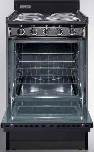 Summit TEM110C 20"" Freestanding Electric Range with 4 Coil Elements 2.46 cu. ft. Oven Capacity Chrome Drip Pans Storage Drawer Indicator Lights in Black in Saudi Arabia