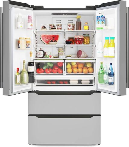 KoolMore RS-FR22 عمق عداد 22.5 قدم مكعب ثلاجة بباب فرنسي مع صانع ثلج أوتوماتيكي ثلاجة من الفولاذ المقاوم للصدأ، فضي in Saudi Arabia