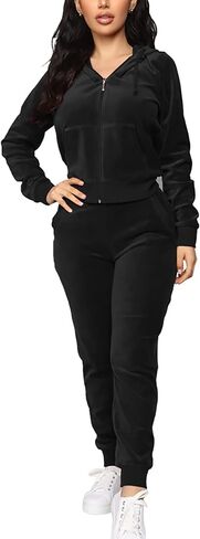 TOPONSKY Velour Tracksuit Women 2 Piece Velvet Zip Hoodie Sweatsuit Pockets in Saudi Arabia