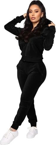 TOPONSKY Velour Tracksuit Women 2 Piece Velvet Zip Hoodie Sweatsuit Pockets in Saudi Arabia