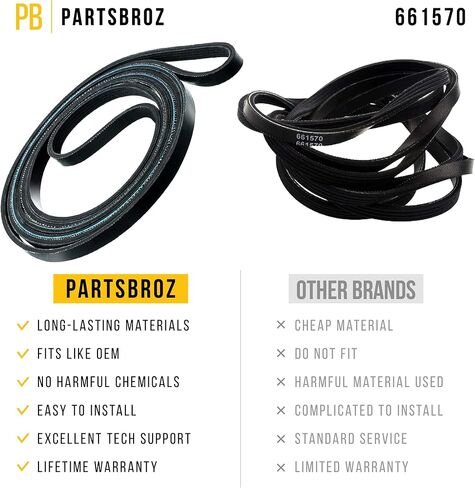 حزام مجفف مدى الحياة 661570V 661570 من PartsBroz - أجزاء مجفف Whirlpool وInglis وKenmore وMaytag وAmana المتوافقة - يستبدل AP5983729 PS11722115 - أحزمة محرك مطورة للأجهزة المنزلية in Saudi Arabia