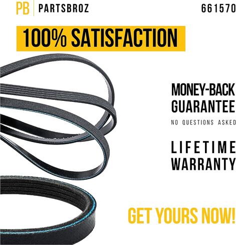 حزام مجفف مدى الحياة 661570V 661570 من PartsBroz - أجزاء مجفف Whirlpool وInglis وKenmore وMaytag وAmana المتوافقة - يستبدل AP5983729 PS11722115 - أحزمة محرك مطورة للأجهزة المنزلية in Saudi Arabia