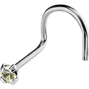 22G Solid 14Kt Gold Nose Screw Stud with Prong Set real Peridot Gemstone, 14kt Yellow Gold or 14kt White Gold - August Birthstone Nose Ring in Saudi Arabia