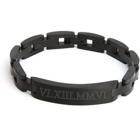 EVE'S ADDICTION Men's Custom Engraved Roman Numeral Black Bracelet in Stainless Steel - Birthday Gift for Him - Graduation Gift Gift for Dad in Saudi Arabia