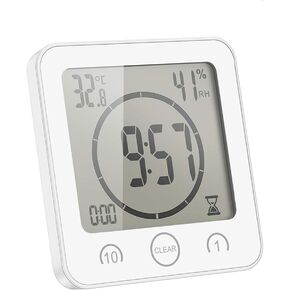 Shower Wall Clock Waterproof Sunsbell Digital Temperature Humidity Display with Suction Cup, Touch Screen Timer for Kitchen Bathroom (White) in Saudi Arabia
