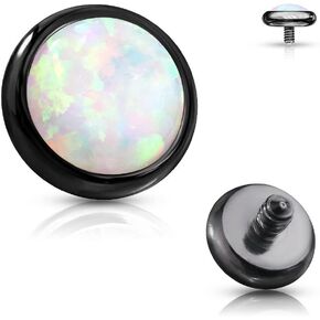 1 Pc 14G Surgical Steel Internal Threaded Flat Opal Stone Dermal Anchor Top 4 mm - Black/Opal White in Saudi Arabia