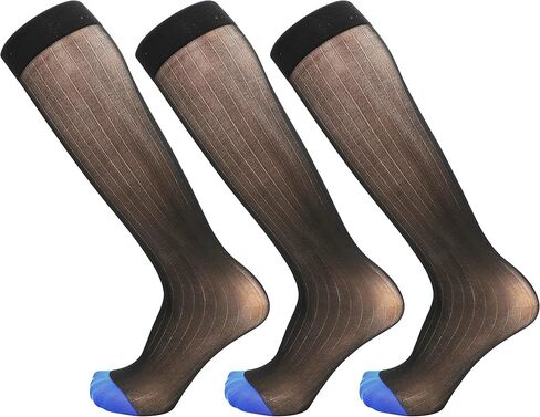 3-Pack Mens Over the Calf Sheer Nylon Spandex Dress Socks in Kuwait