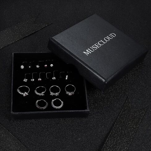 MUSECLOUD 20G Nose Rings for Women Men 6PCS Stainless Steel Nose Rings Hoops 12PCS L Shape Nose Rings Studs Heart CZ 8mm Cartilage Hoop Flower Star Nose Piercing Jewelry in Kuwait