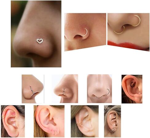 WASOLIE 16 PCS Gold Nose Studs for Women Surgical Steel Nose Piercings Jewelry Screw Men Black Nose Piercing Rings. in Saudi Arabia