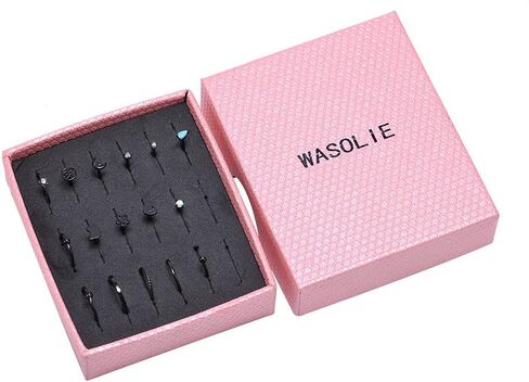 WASOLIE 16 PCS Gold Nose Studs for Women Surgical Steel Nose Piercings Jewelry Screw Men Black Nose Piercing Rings. in Saudi Arabia