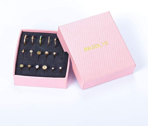 WASOLIE 16 PCS Gold Nose Studs for Women Surgical Steel Nose Piercings Jewelry Screw Men Black Nose Piercing Rings. in Saudi Arabia