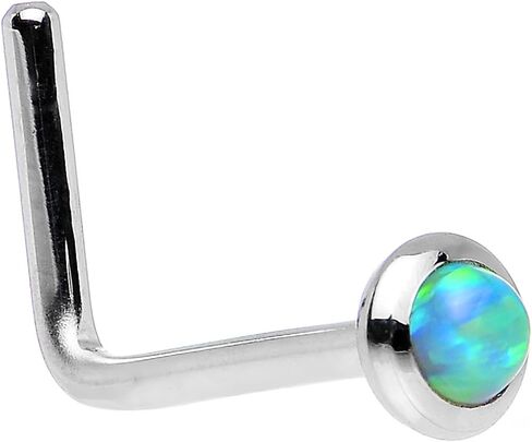 Body Candy 14k White Gold 2mm Lime Synthetic Opal L Shaped Nose Stud Ring 20 Gauge 1/4" in Saudi Arabia