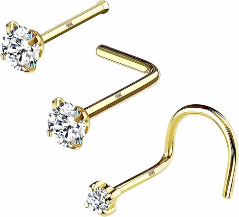 OUFER Gold Nose Studs 20G Nose Piercings Solid Gold L-Shaped Nose Stud Screw Nose Bone Nose Rings Screw Nose Piercing Jewelry in Saudi Arabia