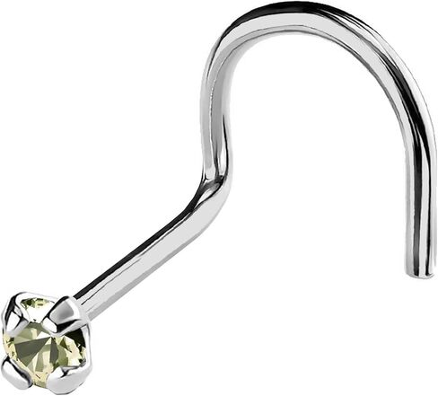 22G Solid 14Kt Gold Nose Screw Stud with Prong Set real Peridot Gemstone, 14kt Yellow Gold or 14kt White Gold - August Birthstone Nose Ring in Saudi Arabia