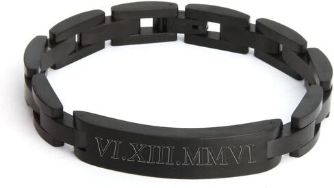 EVE'S ADDICTION Men's Custom Engraved Roman Numeral Black Bracelet in Stainless Steel - Birthday Gift for Him - Graduation Gift Gift for Dad in Saudi Arabia