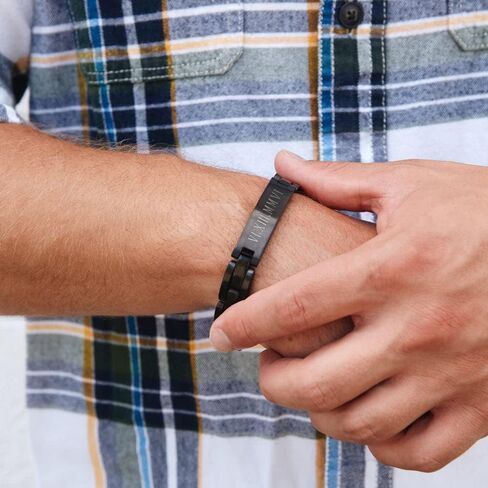 EVE'S ADDICTION Men's Custom Engraved Roman Numeral Black Bracelet in Stainless Steel - Birthday Gift for Him - Graduation Gift Gift for Dad in Saudi Arabia