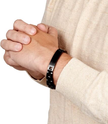 EVE'S ADDICTION Men's Custom Engraved Roman Numeral Black Bracelet in Stainless Steel - Birthday Gift for Him - Graduation Gift Gift for Dad in Saudi Arabia