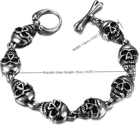 Mens Vintage Link Chain Bangle Bracelet, Stainless Steel, Toggle Clasp, Biker Punk Rock in Saudi Arabia