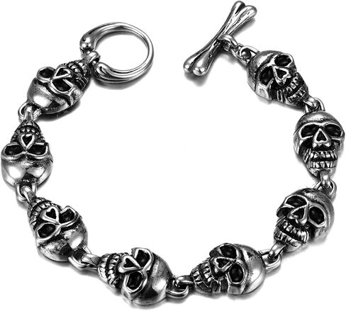 Mens Vintage Link Chain Bangle Bracelet, Stainless Steel, Toggle Clasp, Biker Punk Rock in Saudi Arabia