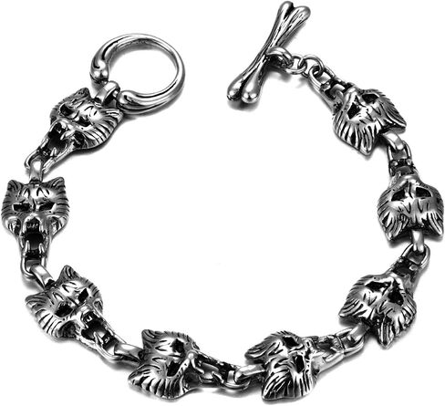 Mens Vintage Link Chain Bangle Bracelet, Stainless Steel, Toggle Clasp, Biker Punk Rock in Saudi Arabia