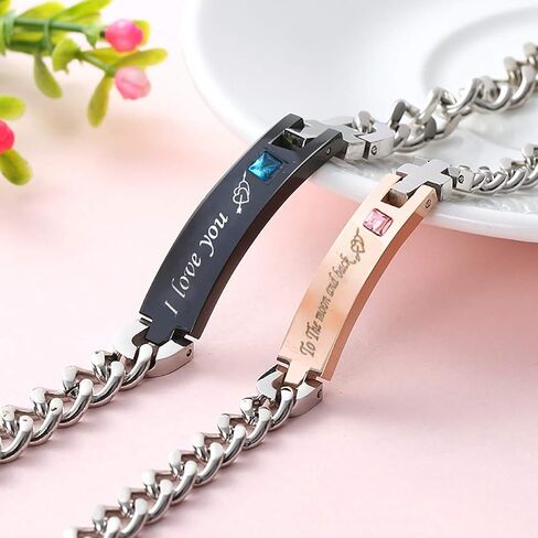 redrain 2Pcs Couples Bracelets His Hers Matching Set Stainless Steel Chain Adjustable Personalized Promise Jewelry in Saudi Arabia