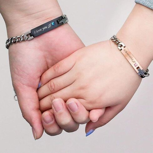 redrain 2Pcs Couples Bracelets His Hers Matching Set Stainless Steel Chain Adjustable Personalized Promise Jewelry in Saudi Arabia