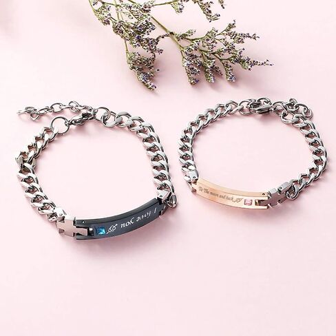 redrain 2Pcs Couples Bracelets His Hers Matching Set Stainless Steel Chain Adjustable Personalized Promise Jewelry in Saudi Arabia