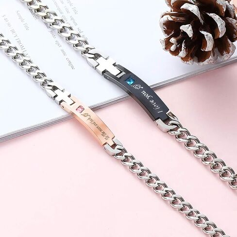 redrain 2Pcs Couples Bracelets His Hers Matching Set Stainless Steel Chain Adjustable Personalized Promise Jewelry in Saudi Arabia