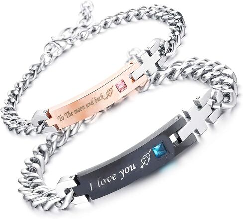 redrain 2Pcs Couples Bracelets His Hers Matching Set Stainless Steel Chain Adjustable Personalized Promise Jewelry in Saudi Arabia