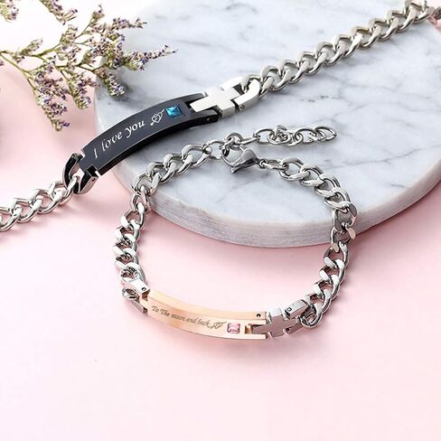 redrain 2Pcs Couples Bracelets His Hers Matching Set Stainless Steel Chain Adjustable Personalized Promise Jewelry in Saudi Arabia
