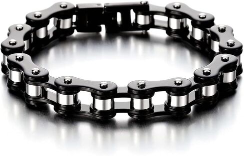 LYLCY Men's Motorcycle Chain Bracelet Personalized Bicycle Chain Bracelet Black Stainless Steel Men's Punk Bracelet Chain Length 22CM in Saudi Arabia