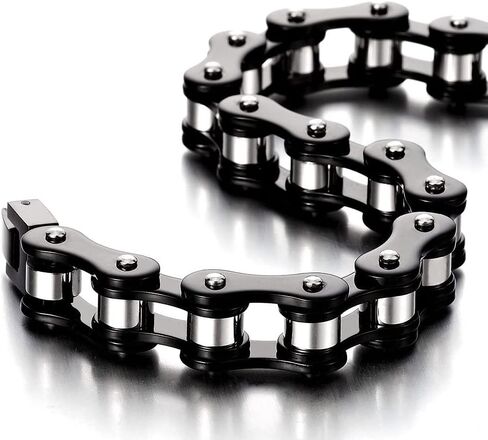 LYLCY Men's Motorcycle Chain Bracelet Personalized Bicycle Chain Bracelet Black Stainless Steel Men's Punk Bracelet Chain Length 22CM in Saudi Arabia