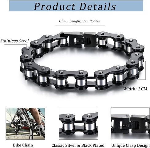 LYLCY Men's Motorcycle Chain Bracelet Personalized Bicycle Chain Bracelet Black Stainless Steel Men's Punk Bracelet Chain Length 22CM in Saudi Arabia