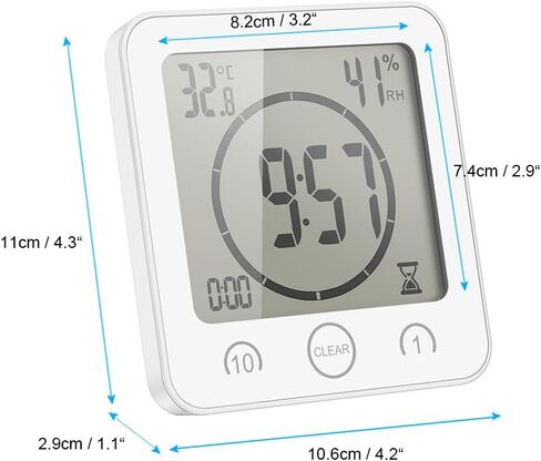 Shower Wall Clock Waterproof Sunsbell Digital Temperature Humidity Display with Suction Cup, Touch Screen Timer for Kitchen Bathroom (White) in Saudi Arabia