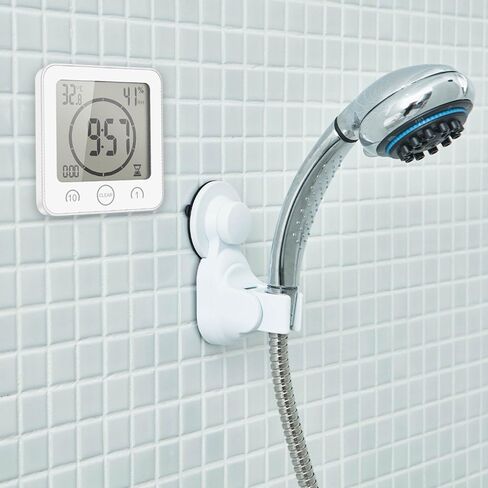 Shower Wall Clock Waterproof Sunsbell Digital Temperature Humidity Display with Suction Cup, Touch Screen Timer for Kitchen Bathroom (White) in Saudi Arabia