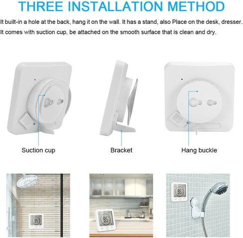 Shower Wall Clock Waterproof Sunsbell Digital Temperature Humidity Display with Suction Cup, Touch Screen Timer for Kitchen Bathroom (White) in Saudi Arabia
