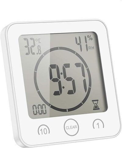Shower Wall Clock Waterproof Sunsbell Digital Temperature Humidity Display with Suction Cup, Touch Screen Timer for Kitchen Bathroom (White) in Saudi Arabia