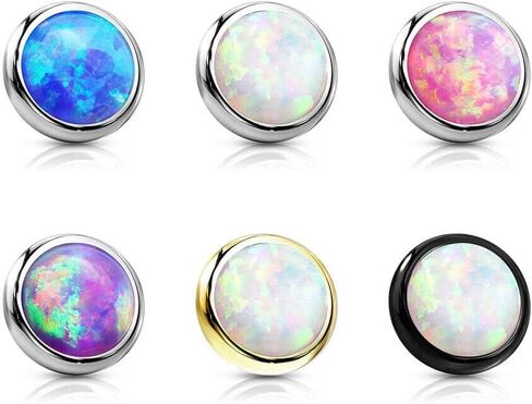 1 Pc 14G Surgical Steel Internal Threaded Flat Opal Stone Dermal Anchor Top 4 mm - Black/Opal White in Saudi Arabia