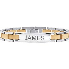 Palm Beach Jewelry Men's Stainless Steel Two Tone Bar Link Personalized ID Bracelet (11.5mm), 8.25 inches in Saudi Arabia