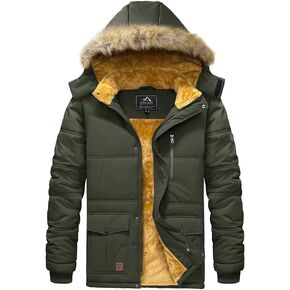 BIYLACLESEN Men's Hooded Winter Warm Jacket Fleece Thicken Windproof Down Coat with Fur Collar Hood Snowproof Jackets