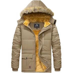 BIYLACLESEN Men's Hooded Winter Warm Jacket Fleece Thicken Windproof Down Coat with Fur Collar Hood Snowproof Jackets