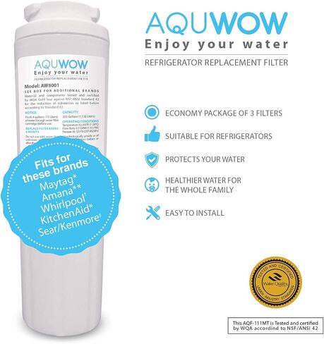 Refrigerator Water Filter Replacements 3-Pack for Maytag UKF8001, Whirlpool 4396395, EveryDrop EDR4RXD1, Pur FILTER 4, and Kenmore 46-9005 – NSF Certified Clean, Purified Drinking Water by AQUWOW in Kuwait