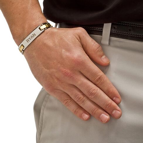 Palm Beach Jewelry Men's Stainless Steel Two Tone Bar Link Personalized ID Bracelet (11.5mm), 8.25 inches in Saudi Arabia