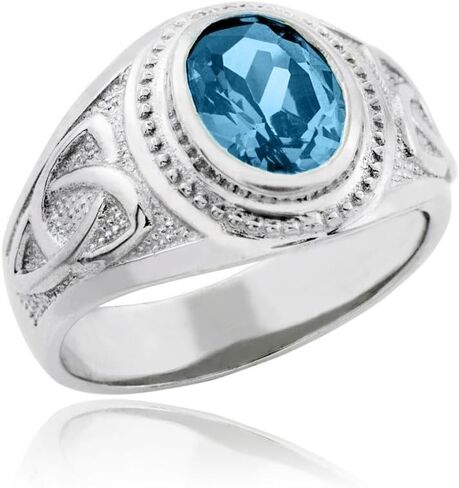 Men's 925 Silver Eternal Trinity Knot Band Topaz CZ December Birthstone Celtic Cross Ring in Saudi Arabia