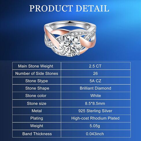 SOUHAIT 2.5 Carat 5A CZ 925 Sterling Silver Engagement Ring | Wedding Bridal Ring | Statement Ring | Anniversary Ring | Promise Ring in Saudi Arabia