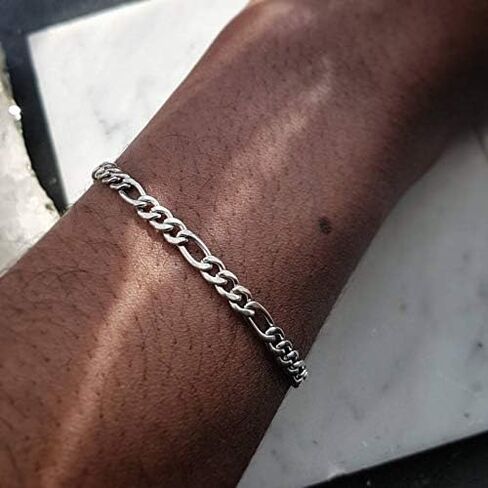 Solid 925 Sterling Silver Italian 5mm Figaro Link Chain Bracelet for Men Women - Made in Italy in Saudi Arabia