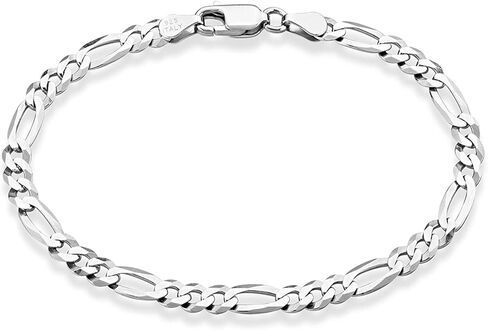 Solid 925 Sterling Silver Italian 5mm Figaro Link Chain Bracelet for Men Women - Made in Italy in Saudi Arabia
