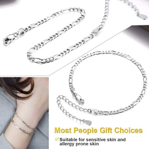 Solid 925 Sterling Silver Italian 5mm Figaro Link Chain Bracelet for Men Women - Made in Italy in Saudi Arabia